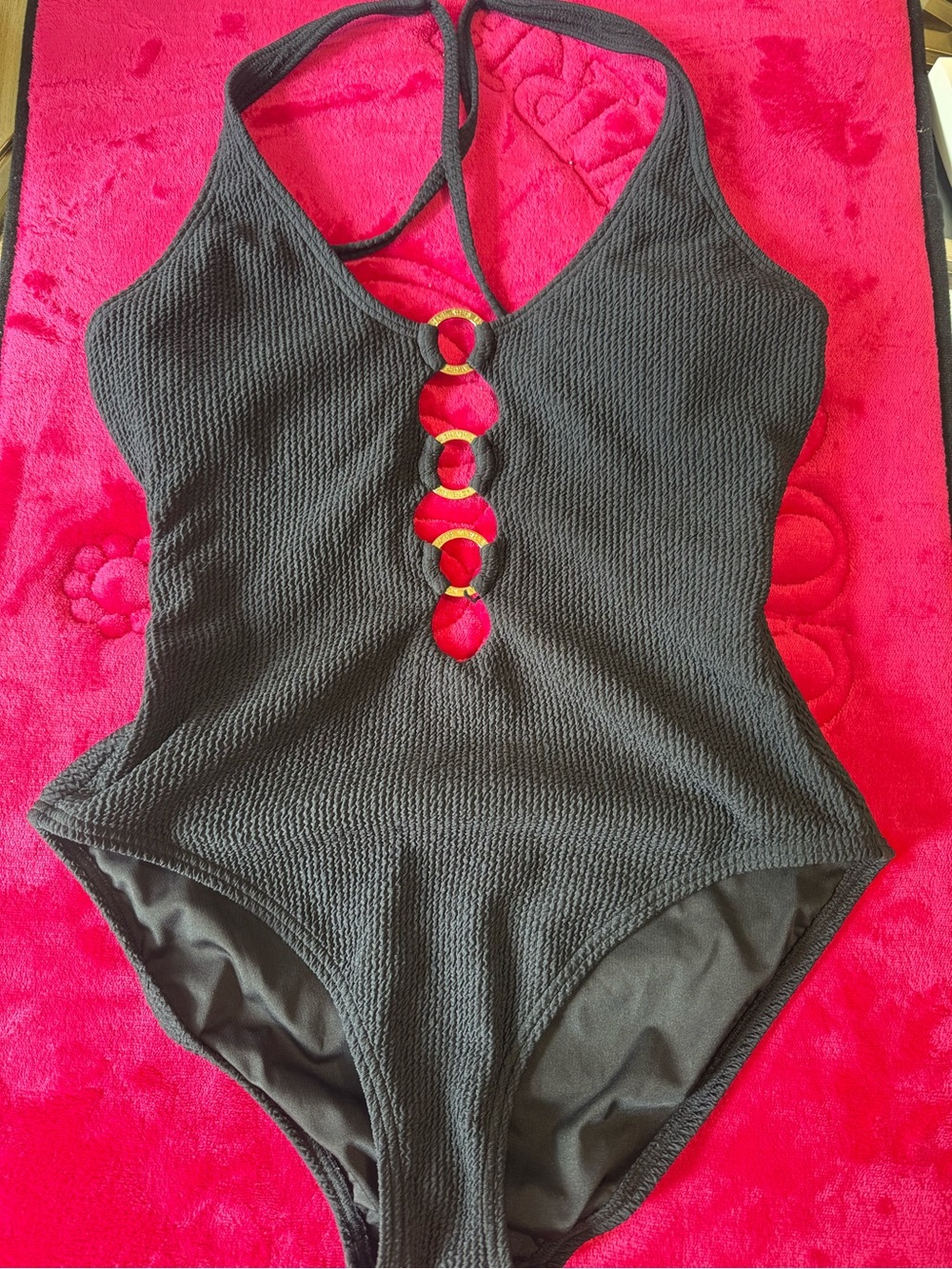 MK Black One-Piece Swimsuit with Ring Cutouts
